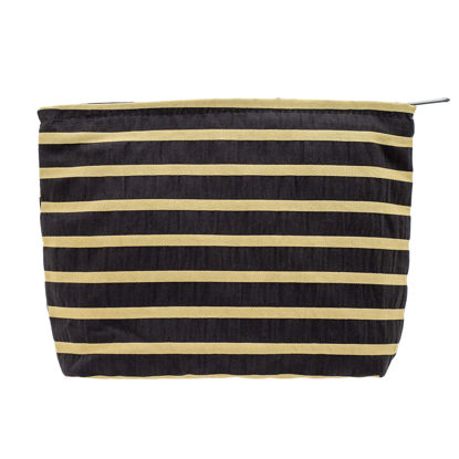 Picture of PAZIMIIK Floral Makeup Bag Large Cotton Zipper Pouch for Purse Travel Canvas Make Up Organizer for Women Cosmetic,Stripe Black