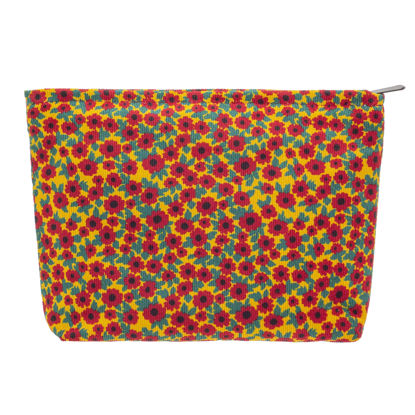 Picture of PAZIMIIK Makeup Bag Large Zipper Corduroy Make Up Pouch for Purse Travel Canvas Cosmetic Organizer for Women Brush Storage,Floral Red