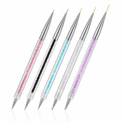 Picture of FULINJOY 5 Pcs Nail Art Liner Brushes, Dual-ended Nail Art Point Drill Drawing Brush Pen Dotting Tools Set, Nail Design Liner Brushes and Dotting Pen