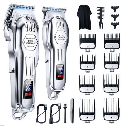 Picture of KIKIDO Hair Clippers Professional Cordless for Men, Barber Clippers for Hair Cutting Kit, Wireless LCD Display Hair Trimmers Set, Rechargeable Haircut Machine for Family (Sliver)