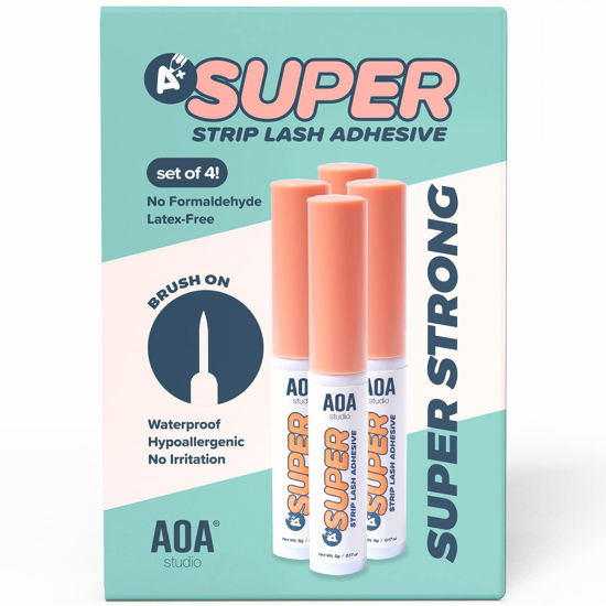 Picture of AOA Studio Eyelash Lash Glue Enhancers 4pcs Strip Lash Adhesive Strong Hold Water Proof Formula No Irritation Latex Free Long Lasing Quick Dry Eyelash Adhesive 0.17oz Each (4 Pack) (Clear)