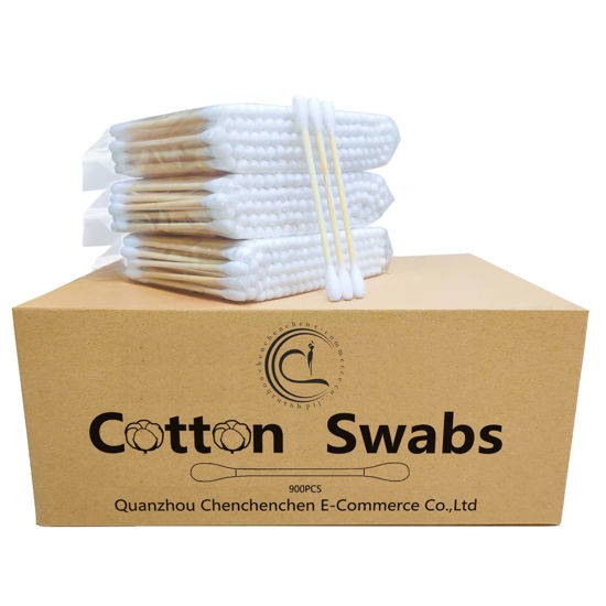 Picture of Cotton Swabs with Wooden Sticks/Double Tipped Natural Bamboo Cotton Buds 900pcs