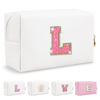 Picture of Small Personalized Initial A-Z Patch Makeup Bag,White Cute PU Leather Glitter Letter Cosmetic Bag for Teen Girls,Travel Toiletry Bag with Zipper,Preppy Monogrammed Birthday Gift for Daughter Niece L