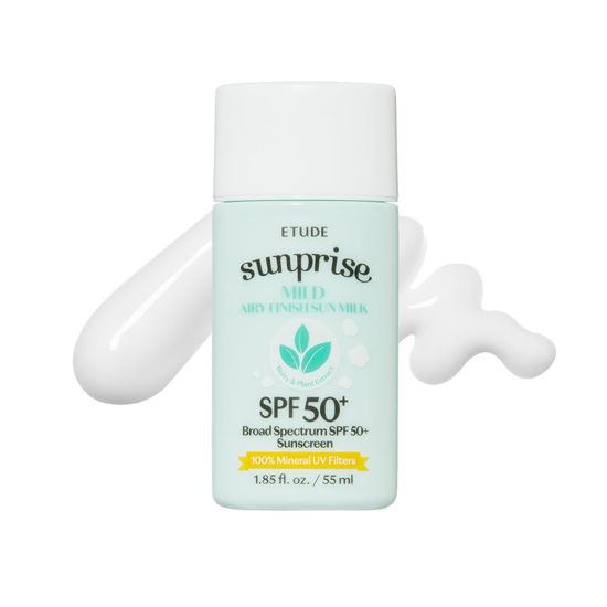 Picture of ETUDE Sunprise Mild Airy Finish Sun Milk SPF50+ / PA++++ | Sebum-free, Non-Sticky, Long Lasting Protection, 100% Mineral Based Korean Sunscreen, Korean Skin Care, Perfect for Gift