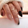 Picture of Black Press on Nails Medium Almond Fake Nails Matte False Nails Press ons with Designs French Tip Acrylic Full Cover Glue on Nails Artificial Stick on Nails for Women Manicure 24 Pcs