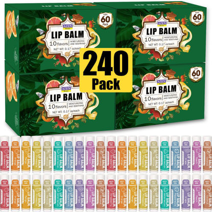 Picture of AZEN 240 Pack Lip Balm, Natural Lip Balm Bulk, Lip Care Product, Moisturizing Lip Balm for dry cracked lips - 10 Flavors