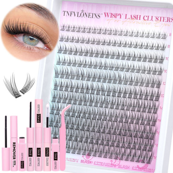 Picture of TNFVLONEINS Wispy Lash Clusters Kit 220Pcs Eyelash Extension Kit Natural Lash Extension Kit C Curl Eyelash Clusters Short Individual Lashes Clusters 3D Eyelash Clusters Kit with Remover