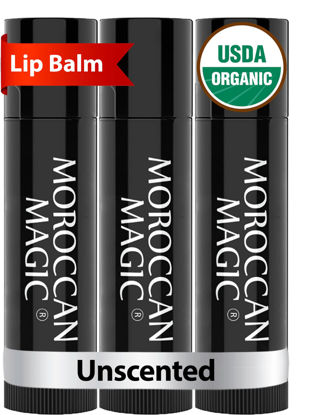 Picture of Organic Moroccan Magic Lip Balm 3 Pack | Original Unscented Lip Balm Set | Chapsticks for Dry Lips | Made with Natural Argan, Essential Oils Lip Moisturizer and Vitamin E | Smooth Application