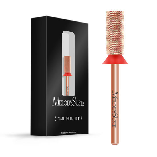 Picture of MelodySusie Large Barrel Nail Buffer Bit, Professional Safety Carbide Nail Bit for Nature Nail Bed File Cuticle Dead Skin Cleaning Nail Prepare, Two Way Rotate, Manicure Nail Salon Supply, Rose Gold