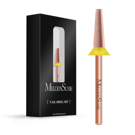 Picture of MelodySusie Tapered Barrel Nail Buffer Bit, Professional Safety Carbide Nail Bit for Nature Nail Bed File Cuticle Dead Skin Cleaning Nail Prepare, Two Way Rotate, Manicure Nail Salon Supply, Rose Gold