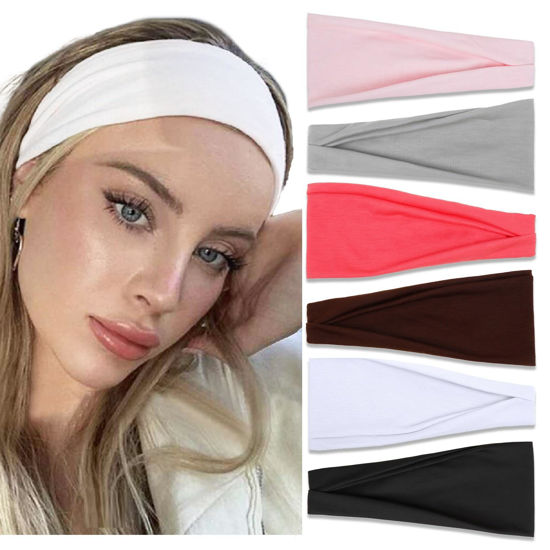 Picture of Women's Non-Slip Thick Headbands - Stretchy Sweat Bands for Yoga, Workout, Everyday Use - Pink Fashion Hair Accessories