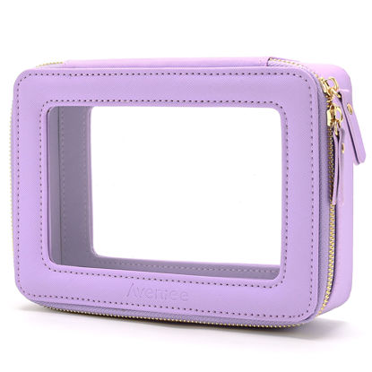 Picture of Aveniee Clear Makeup Bag for Women, Clear Cosmetic Case Travel Toiletry Bag, Heavy Duty Makeup Organizer Car Bag with Clear Windows & Gold Zippers(Lilac)