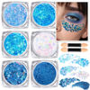 Picture of Teenitor Body and Face Glitter, Blue Body Glitter, Hair Glitter Gel, 6 Shapes Festival Makeup Glitter Gel for Face, Body, Hair, Glitter for Body Makeup