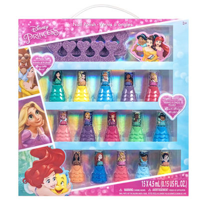 Picture of Disney Princess 15 Piece Water-Based Nail Polish with 3 Toe Spacers, Quick Dry, Peel Off, Gift Kit Set for Kids Girls, Ages 3 by Townley Girl