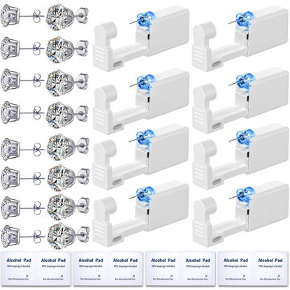 Picture of 24 Pcs Ear Piercing Kit Disposable Ear Piercing Gun Kit with 8 Pcs Self Piercing Gun and 8 Pcs Earrings Stud 8 Pcs Cleaning Pads