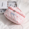 Picture of uekeboag Large Travel Quilted Makeup Bag for Women, Floral Cotton Cosmetic Bag, Coquette Aesthetic Floral Toiletry Organizer Bag(11Checker Pink Bow