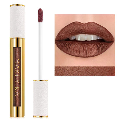 Picture of MAKI YIKA Brown Lipstick for Women Metallic Lipsticks Glitter Long Lasting Lipstick No Smudge No Transfer Liquid Lip Gloss (BR04 After Heat)