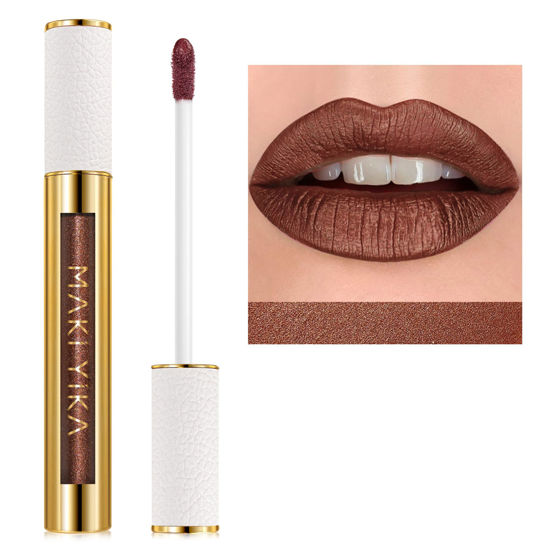 Picture of MAKI YIKA Brown Lipstick for Women Metallic Lipsticks Glitter Long Lasting Lipstick No Smudge No Transfer Liquid Lip Gloss (BR04 After Heat)