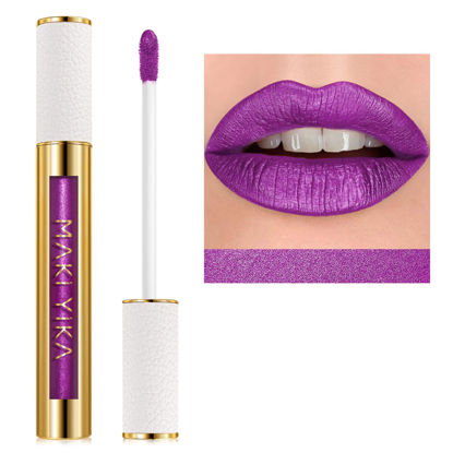 Picture of MAKI YIKA Purple Lipstick for Women Metallic Lipsticks Glitter Long Lasting Lipstick No Smudge No Transfer Liquid Lip Gloss (BR18 Amethyst)