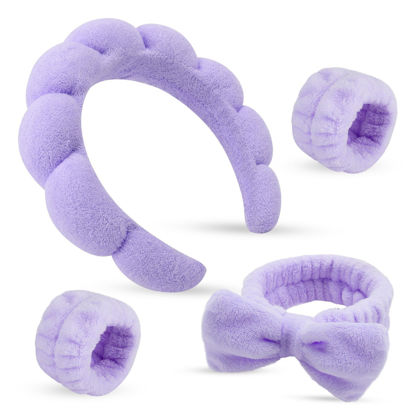 Picture of ATROCH SPA Headbands for Women & Wristband Set for Face Wash, Makeup Headband, Hair Band for Washing Face, Bubble Headband, Skincare Headbands and Wristbands for Women 4 Pcs