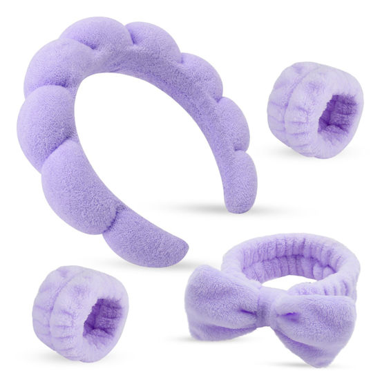 Picture of ATROCH SPA Headbands for Women & Wristband Set for Face Wash, Makeup Headband, Hair Band for Washing Face, Bubble Headband, Skincare Headbands and Wristbands for Women 4 Pcs