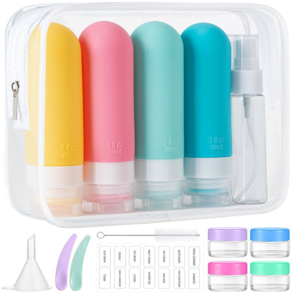 Picture of 16pack Travel Bottles for Toiletries, TSA Approved LeakProof Squeezable Silicone Toiletry Containers for Shampoo, Conditioner, 3oz Portable Refillable Traveling Size Liquid Containers (16Pcs/Colorful)