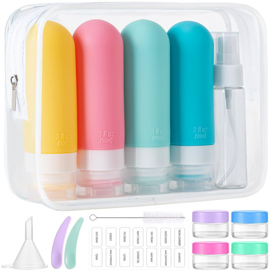 Picture of 16pack Travel Bottles for Toiletries, TSA Approved LeakProof Squeezable Silicone Toiletry Containers for Shampoo, Conditioner, 3oz Portable Refillable Traveling Size Liquid Containers (16Pcs/Colorful)