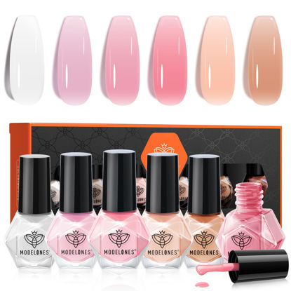 Picture of modelones Jelly Nail Polish Set 6 Colors Sheer Nude Pink Milky White Neutral Nude Nail polish Kit Neutral Pink Quick Dry Transparent Manicure DIY Nail Art Salon Home Gift for Women Girl