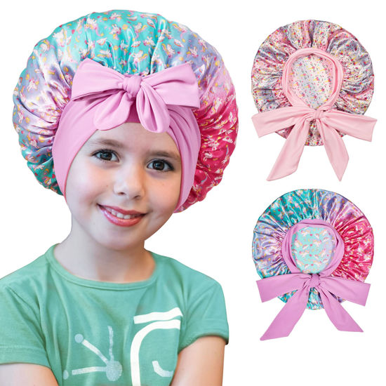 Picture of choshion Kids Bonnet for Girls, Satin Bonnet for Sleeping, One Size, Set of 2, Unisex-Kids, Hat