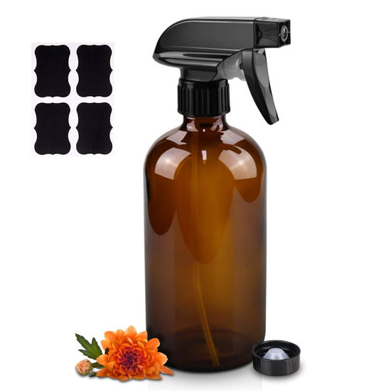 Picture of Worldgsb Glass Spray Bottles, 16oz Amber Glass Spray Bottles with Labels & Adjustable Nozzle, Reusable Containers for Cleaning, BBQ, Food, Plants, Alcohol, Essential Oils(1 Pack)