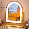 Picture of FENNIO Large Vanity Mirror with Lights - 15.5"x13" LED Lighted Makeup Mirror with Lights, 10X Magnification, Touch Screen with 3-Color Lighting, Dimmable, for Vanity Desk Tabletop, Bedroom（Gold）