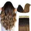 Picture of DOORES Tape in Human Hair Extensions, Balayage Dark Brown to Chestnut Brown and Dirty Blonde 26 Inch 60g 20pcs, Remy Hair Extensions Tape in Natural Hair Extensions Human Hair