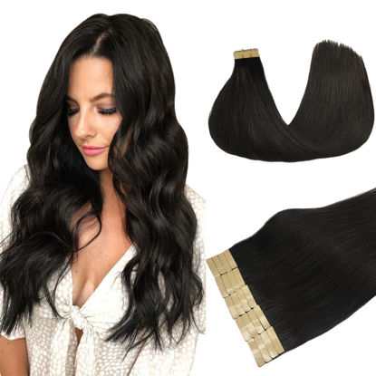 Picture of DOORES Tape in Hair Extensions, Natural Black 26 Inch 60g 20pcs, Hair Extensions Tape in Hair Extensions Human Hair Long Straight Hair Remy Hair Extensions Skin Weft