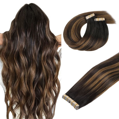 Picture of DOORES Tape in Hair Extensions Human Hair, Dark Brown to Chestnut Brown 40pcs 100g 20 Inch, Human Hair Extensions Tape in Natural Hair Skin Weft Silky