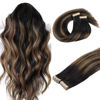 Picture of DOORES Hair Extensions Real Human Hair, Balayage Natural Black to Chestnut Brown 120g 40pcs 26 Inch, Remy Hair Extensions Tape in Skin Weft Natural Hair Extensions Straight
