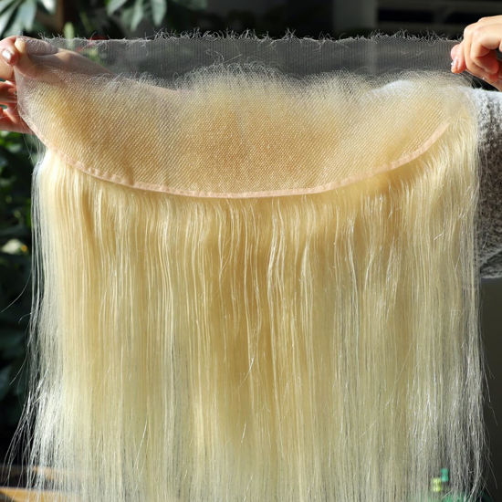 Picture of BEEOS 13x4 HD Lace Frontal Only, 613 Blonde Color Straight Virgin Human Hair Frontal Pre Plucked Hairline 0.10mm Ultra-thin Invisible SKINLIKE Real HD Lace 14 Inch