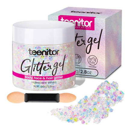 Picture of Teenitor Body Glitter, Face Glitter, White Glitter, 80g/2.8oz Face Body Glitter, Hair Glitter Gel, Rave Glitter, Mermaid Makeup Glitters for Kids