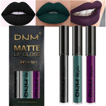 Picture of evpct DNM 3Pcs Dark Black Purple Green Matte Liquid Lipstick Lip Stain Sets for Women Matte+Lipstick Long Lasting 24 hr Hours Magic Lipstick 24 Hours original Waterproof 19#