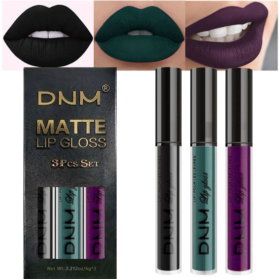 Picture of evpct DNM 3Pcs Dark Black Purple Green Matte Liquid Lipstick Lip Stain Sets for Women Matte+Lipstick Long Lasting 24 hr Hours Magic Lipstick 24 Hours original Waterproof 19#