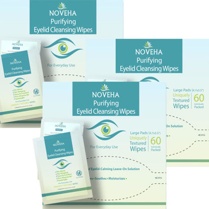 Picture of NOVEHA Eyelid & Lash Wipes | lid and lash Cleansing Wipes, Soothing For Sensitive Eyes, (60 Count each (Pack of 3))