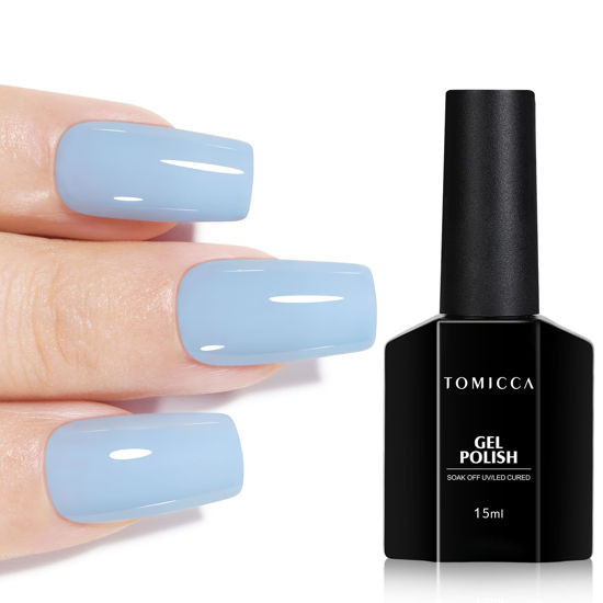Picture of TOMICCA Blue Gel Nail Polish, Pastel Baby Blue Gel Polish, Bright Blue Nail Polish Gel, UV Gel Polish Spring Summer Pastel Colors Long Lasting Cotton Candy Nail Polish