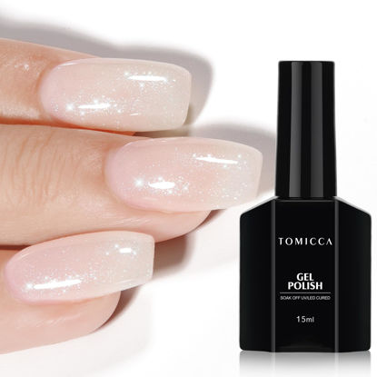 Picture of TOMICCA White Glitter Gel Nail Polish, Sparkle Moon White Gel Polish, Soak Off UV Transparent Shimmer Neutral Jelly Nail Polish Gel Clear Color Nail Art DIY Manicure Salon