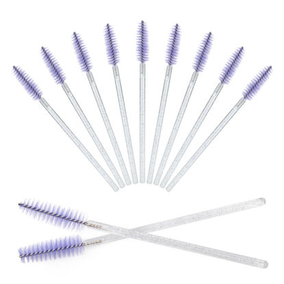 Picture of GCQQ 50PCS Crystal Mascara Wands, Disposable Eyelash Eyebrow Spoolie, Benable and Lightweight Eyelash Brush, Mascara Brushes for Makeup Eyelash Extensions (White+Purple)