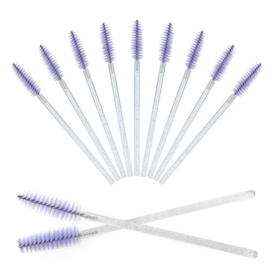 Picture of GCQQ 50PCS Crystal Mascara Wands, Disposable Eyelash Eyebrow Spoolie, Benable and Lightweight Eyelash Brush, Mascara Brushes for Makeup Eyelash Extensions (White+Purple)