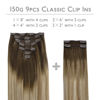 Picture of WENNALIFE Clip in Hair Extensions, 150g 18 Inch 9pcs Ombre Walnut Brown to Ash Brown and Bleach Blonde Human Hair Extensions Thicker Clip in Hair Extensions Real Human Hair Clip Set Double Weft