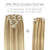 Picture of WENNALIFE Clip in Hair Extensions, 150g 18 Inch 9pcs Light Blonde Highlighted Golden Blonde Human Hair Extensions Thicker Clip in Hair Extensions Real Human Hair Clip Set Double Weft