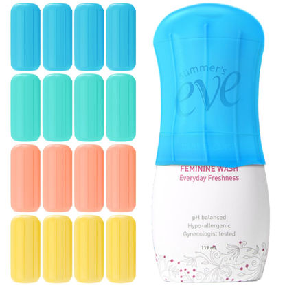 Picture of 16 Pack Silicone Bottle Covers,Elastic Sleeves for Leak Proofing,Travel Essentials for Women Men,Reusable Accessories Luggage for Travel Size Toiletries,Cruise Ship Essentials, Travel Must Haves