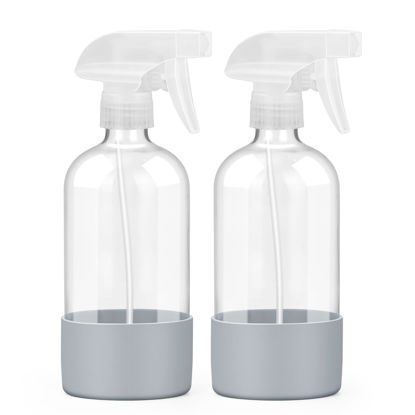 Picture of Worldgsb 2 Pack Glass Spray Bottles with Silicone Sleeve, 16 oz Empty Refillable Containers with Adjustable Spray Nozzles, Spray Bottles for Hair, Cleaning Solutions and Plants