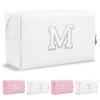 Picture of Personalized Birthday Gifts Initial Letter Makeup Bag for Women,Pearl Rhinestone Patch Cosmetic Bag Toiletry Bag,White Cute Preppy Pencil Pouch,Monogram Christmas Gift for Teen Girls Mom Friend Wife,M