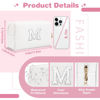 Picture of Personalized Birthday Gifts Initial Letter Makeup Bag for Women,Pearl Rhinestone Patch Cosmetic Bag Toiletry Bag,White Cute Preppy Pencil Pouch,Monogram Christmas Gift for Teen Girls Mom Friend Wife,M